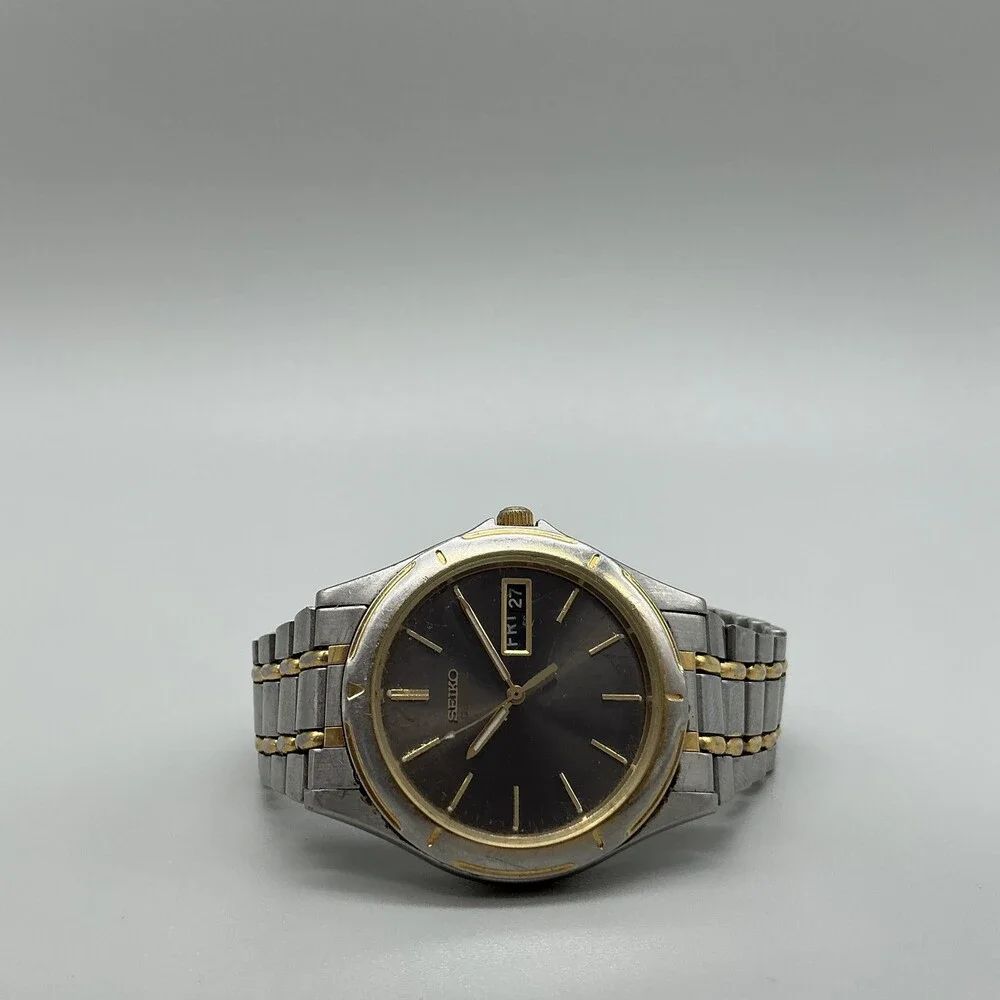 Vintage Seiko 7N43-6A09 Mens Watch 36mm Day Date Two Tone New Battery 7